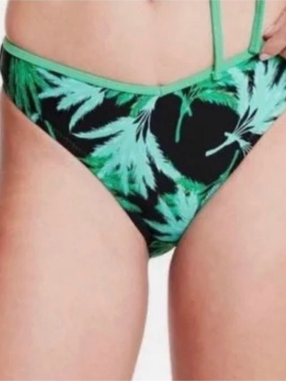 Fe Noel Green and Black Tropical Palm Bikini Bottom NWT Size XXL